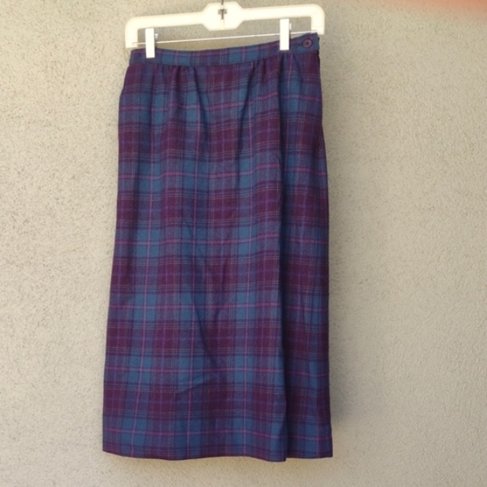 80s Pendleton Blue and Purple Plaid Pencil Skirt Women's Size 6 (26" Waist)